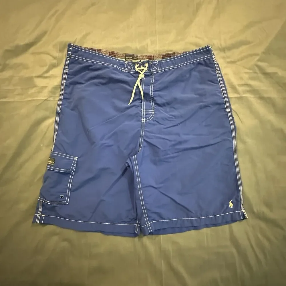 Vintage 90s Polo Ralph Lauren Board Shorts Mens XL Blue Swim Trunks Drawstring